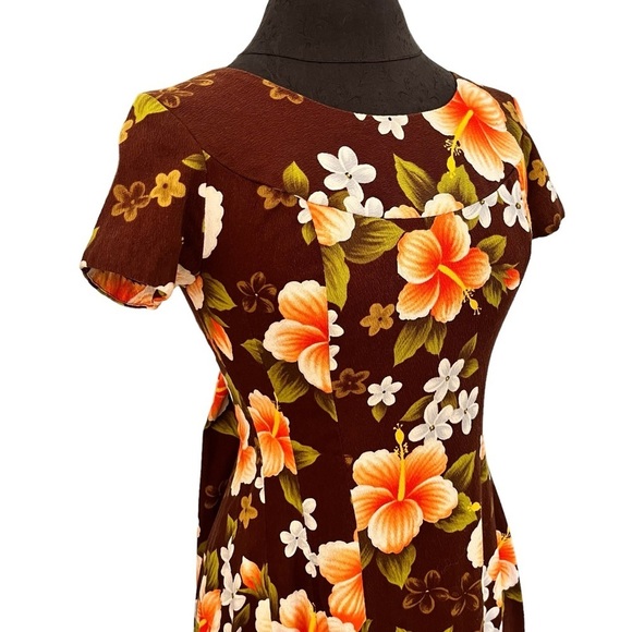 Vintage Ui-Maikai Bark Cloth Maxi Dress Hawaii Hibiscus Print Small - Picture 2 of 11